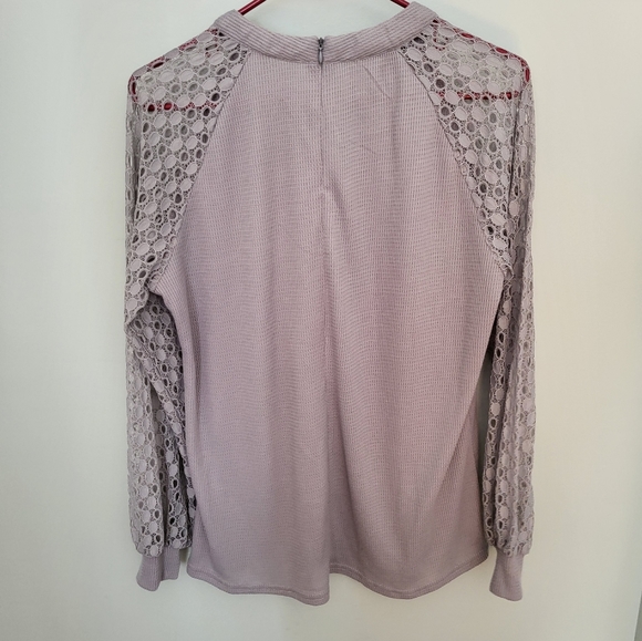 💥3 For $20💥 Miholl Women Large Waffle Knit Lace Balloon Long Sleeve Gray - Picture 4 of 6